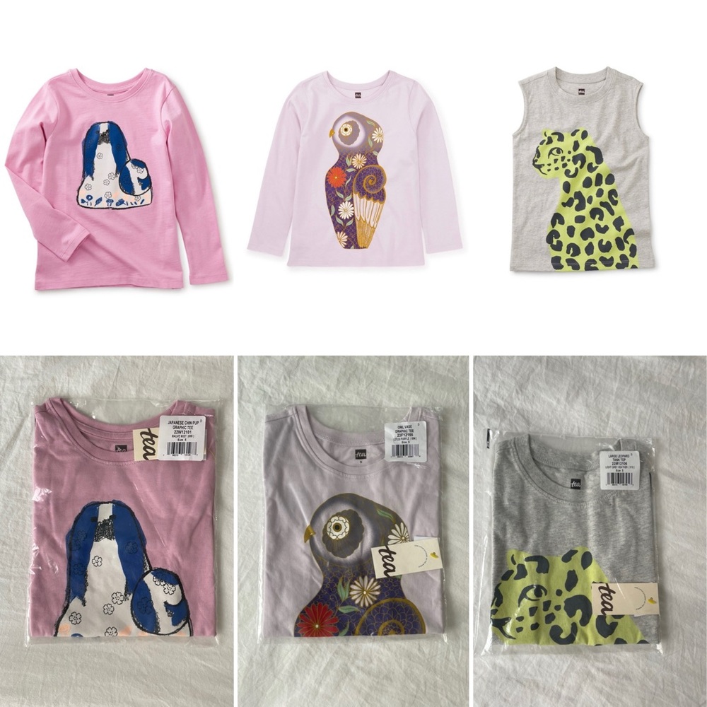 NIB 3 Tea collection tees (4-5T)